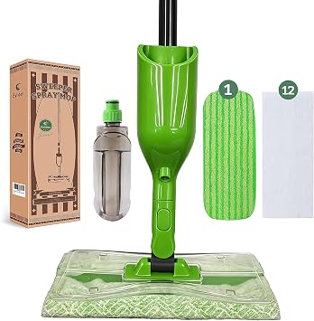 Eyliden Spray Mop for Hardwood Tile Vinyl, Small Spaces Cleaning, 13 Pads | 12 Disposable & 1 Washable Pad, Works with Cleaner, 360 Head, 13oz Bottle, No Bucket, Wet Dry Floor Sweeper for Apt Dorms RV