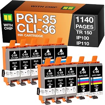 Supply Guy PGI-35 CLI-36 Cartridges Compatible with Canon PGI35 CLI36 for Pixma TR150 IP100 IP110 Series MINI-260 MINI-360 Maxify bx110 Multipack 6X PGI 35 Black 4X CLI 36 Colour