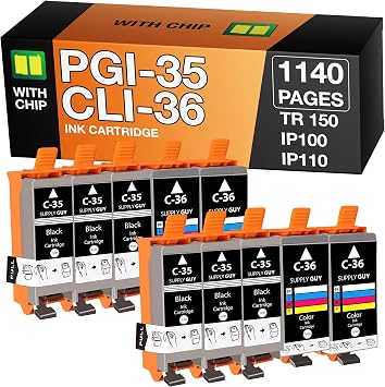 Supply Guy PGI-35 CLI-36 Ink cartridges compatible with Canon PGI35 CLI36 for Canon Pixma TR150 IP100 IP110-Series MINI-260 MINI-360 Maxify bx110 Multipack 6x PGI 35 black 4x CLI 36 color