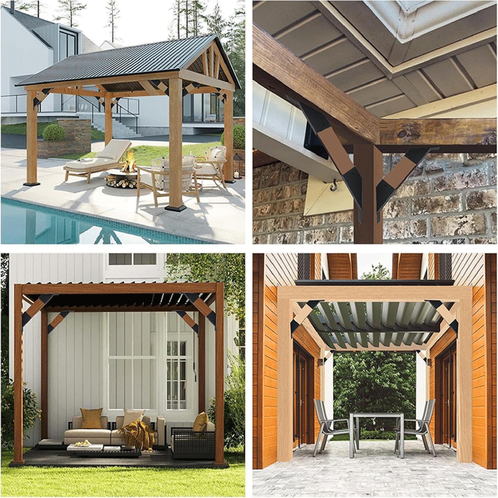 Pergola-Winkelverbinder Schwerlast-Metall-Winkel 45 Grad | 4-teilige Holz-Pergola-Stützhalterungen für Innen & Außen, Garten, Terrasse, , , Fahnenmast, Briefkasten