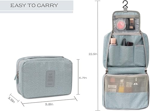 Miniatura 5 de Neceser de viaje colgante, kit plegable Dopp impermeable, organizador de cosméticos para hombres, mujeres y niñas, gran capacidad con cremalleras