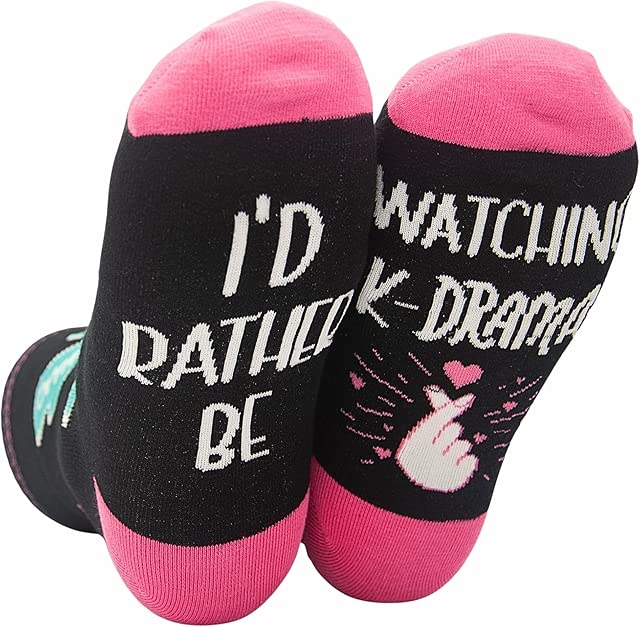 InnoBeta Korean Gifts Socks for Women, One Size Crew Socks for K Drama K Pop Lovers Korean Friends for Birthday, I'd Rather be Watching K Drama
