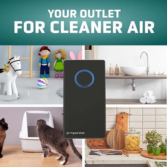 Germ Guardian GG1100B 7 Pluggable Small Air Purifier, Small Room Wall Air Sanitizer, Freshens Air, UV-C Light Kills Germs, Reduces Odors from Pets, Cooking, Mold, GermGuardian, 1-Yr Wty (Black)