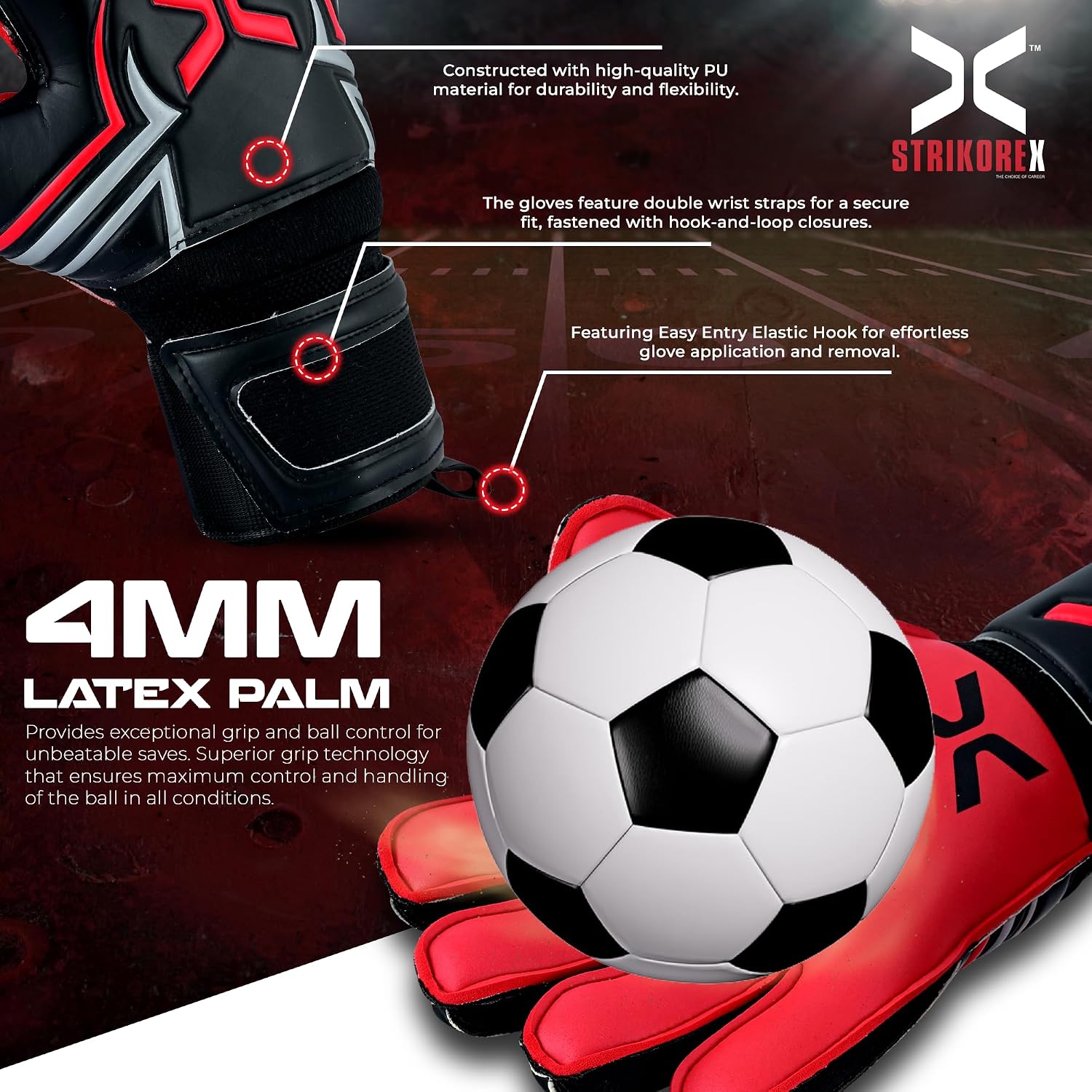 Goalie Gloves for Kids & Youth with 4mm Latex Palm, Strong Grip Adults & Boys Soccer Football Gloves with Fingers Save