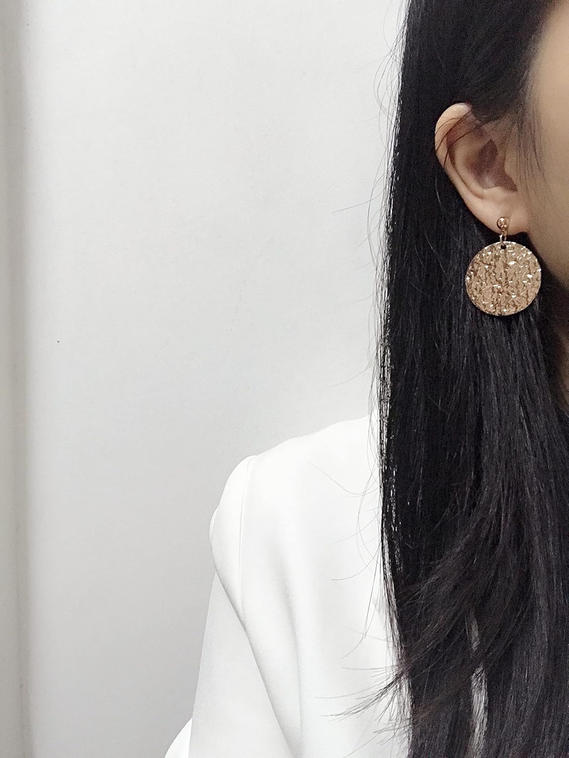 Hammered Round Disc Dangle Earrings Polished Circle Drop Earrings for Women Jewelry - Image 5