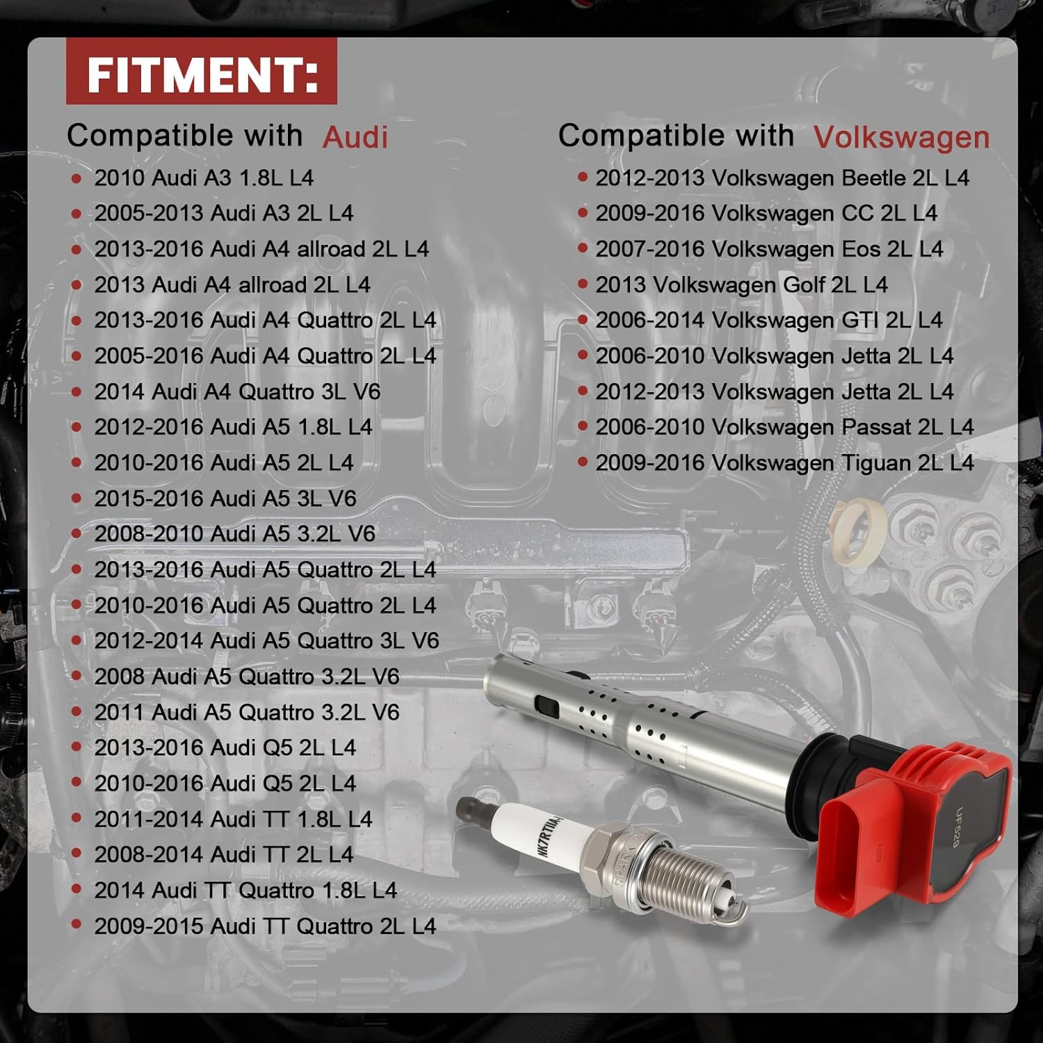 UF529 Ignition Coil Pack and Double Iridium Spark Plugs Set of 4 Compatible with Audi A4 A6 Volkswagen VW CC Passat GTI 2008 2009 2010 2011 2012 2013 2014 2015 2016 2.0 2.0T Coil Packs 06E905115E