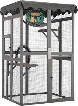 2-in-1 Catio Outdoor Cat Enclosure,Cattery Outdoor/Indoor for cats, Wooden Cat House Shelter, Kitty Cage with 3 Platforms for Patio Indoor,Accommodate Up to 2-3 Cats 162.05 * 100.08 * 84.58cm