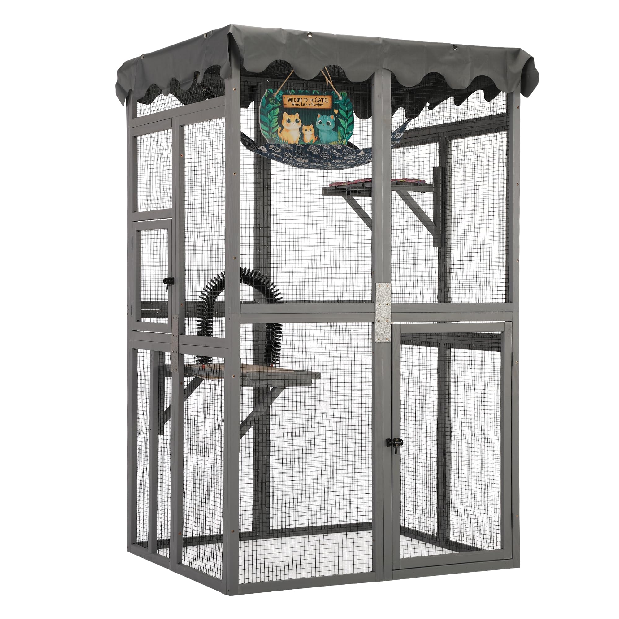 2-in-1 Catio Outdoor Cat Enclosure,Cattery Outdoor/Indoor for cats, Wooden Cat House Shelter, Kitty Cage with 3 Platforms for Patio Indoor,Accommodate Up to 2-3 CatsοΌ162.05 * 100.08 * 84.58cmοΌ