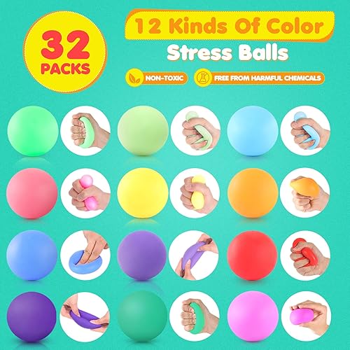 Miniatura 3 de Bolas de estrés esponjosas para niños, paquete de 32 bolas elásticas de levantamiento lento para niños, juguetes antiestrés para autismo y TDATDAH,