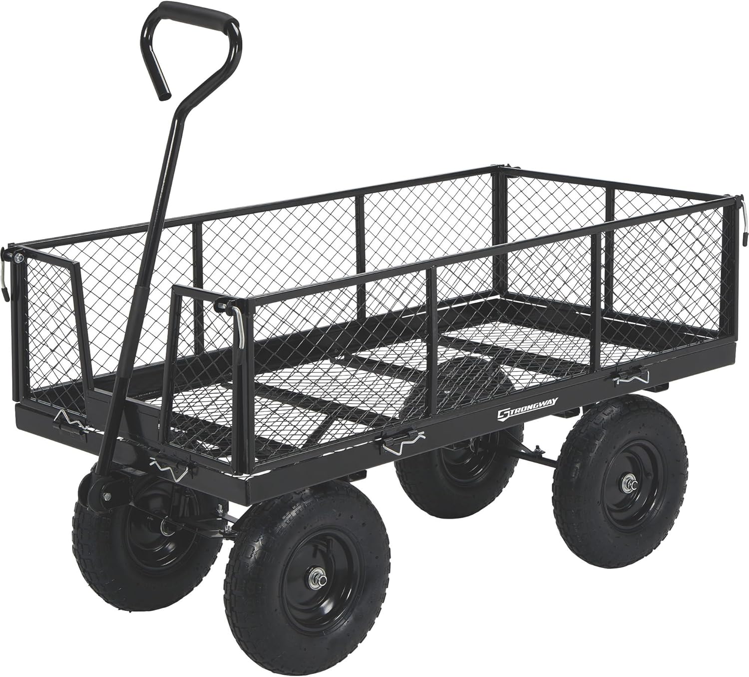 Strongway Steel Yard Cart Jumbo Garden Wagon with Removable Sides 1400-Lb. Capacity, 50in.L x 24.1in.W x 26.75in.H Black