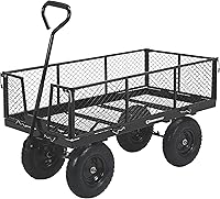 Strongway Steel Jumbo Garden Wagon Yard Cart - 1400 lb Capacity, Removable Sides, Pneumatic Tires, Heavy Duty Black