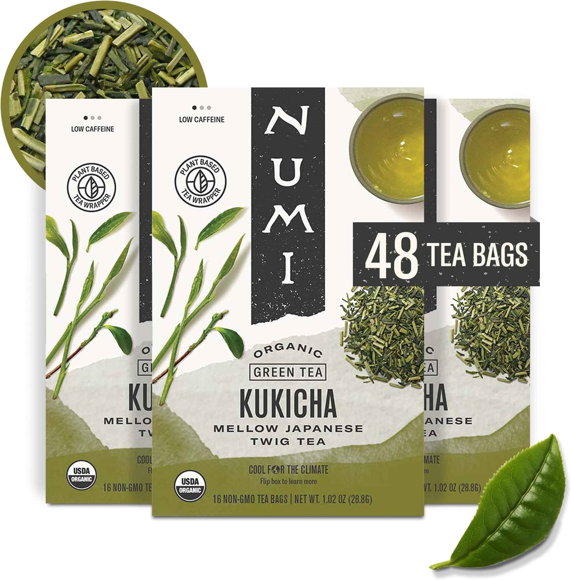 Organic Kukicha Japanese Green Tea, 48 Green Tea Bags, Roasted Japanese Twig Tea, Caffeinated