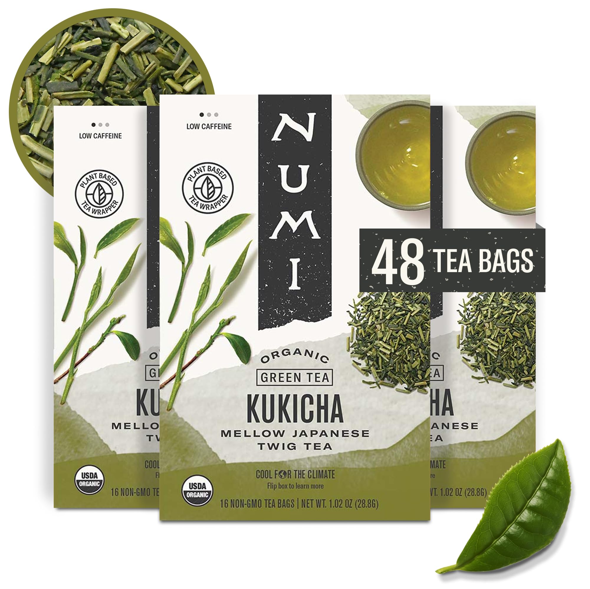 Numi Organic Kukicha Japanese Green Tea, 48 Green Tea Bags, Roasted Japanese Twig Tea, Caffeinated