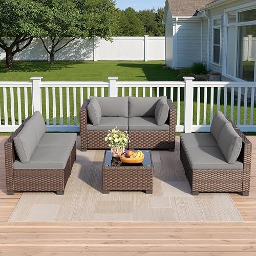 Grey PE Rattan Wicker Sectional Furniture Sofa Sets 7 Pieces