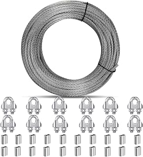 ibubu ステンレスワイヤーロープ wire rope 直径4.0MM 長さ20M ワイヤークリップ 4mm 12個セット 20個アルミスリーブ付き