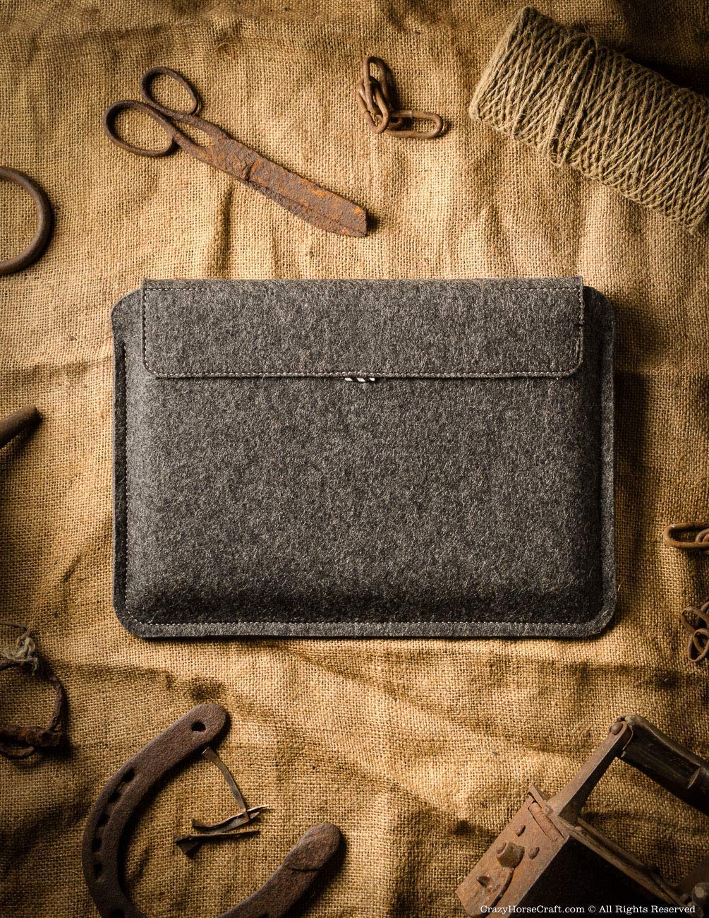 Crazy Horse Craft Hülle für iPad, Leder und Wollfilz Tablet Tasche Sleeve