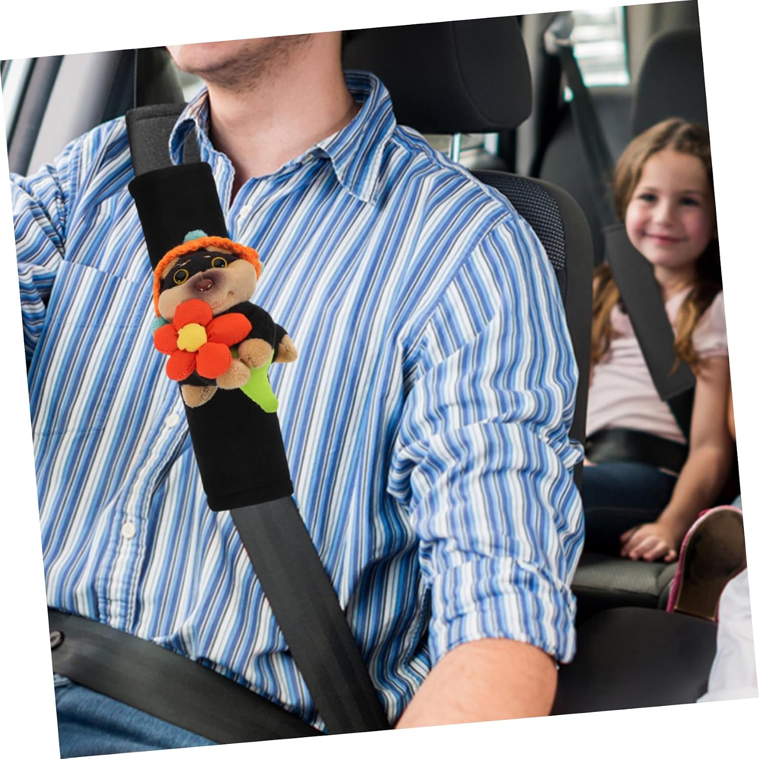 Car Seat Shoulder Strap Covers Cute Dog Plush Pads for Comfort Safety Easy Installation for Car Decoration and Fatigue Reduction for Trips