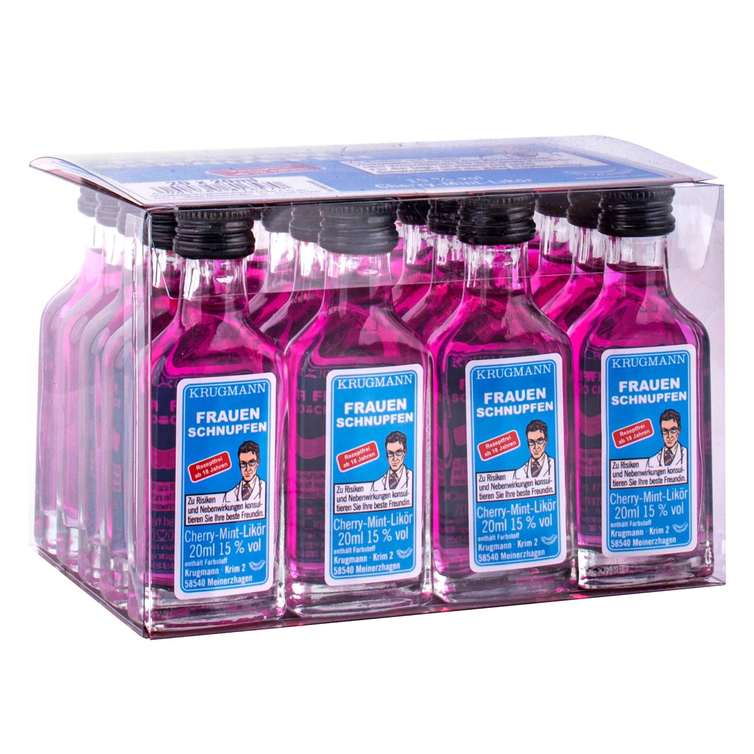 Krugmann FRAUENSCHNUPFEN Kirsch-Mint Likör 15% Vol. 20 x 20 ml = 400 ml - Minis Shot - Glas