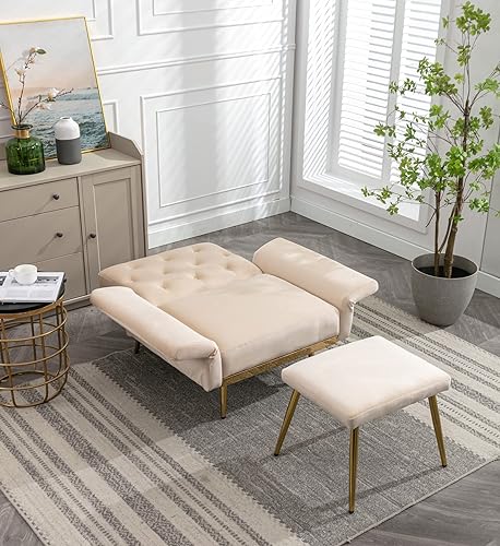 Miniatura 8 de Moderna tumbona de terciopelo para interiores con 3 ángulos reclinables, se convierte en sillón reclinable/cama, sofá cama convertible para sala de