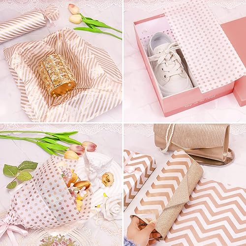 Miniatura 84 de Larcenciel Papel de seda dorado rosa, 120 hojas, papel metálico de regalo para bolsas de regalo, embalaje, flores, San Valentín, Navidad, boda, Oro