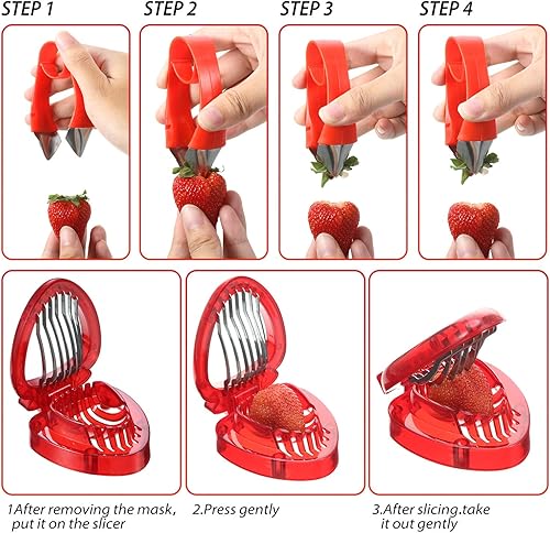 Miniatura 3 de Juego de 2 cortadores de fresa, cortador de fresas, removedor de tallos de cáscara de fresa, herramienta de pelado de hojas de fruta, accesorios de