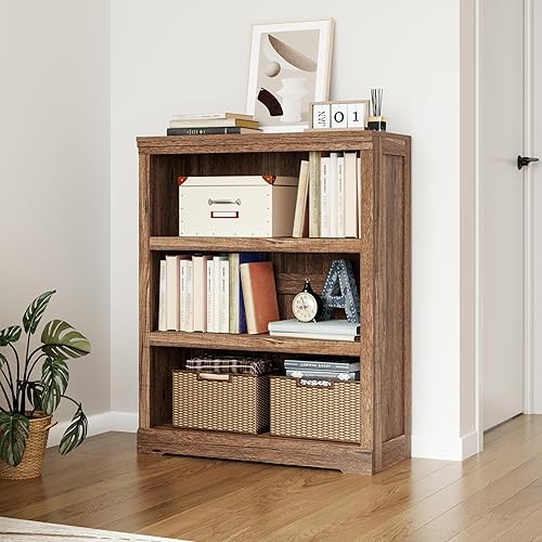 Miniatura 10 de LINSY HOME Estantería y estantería de 2 niveles, estantes pequeños de almacenamiento de madera para oficina en casa, sala de estar, dormitorio,