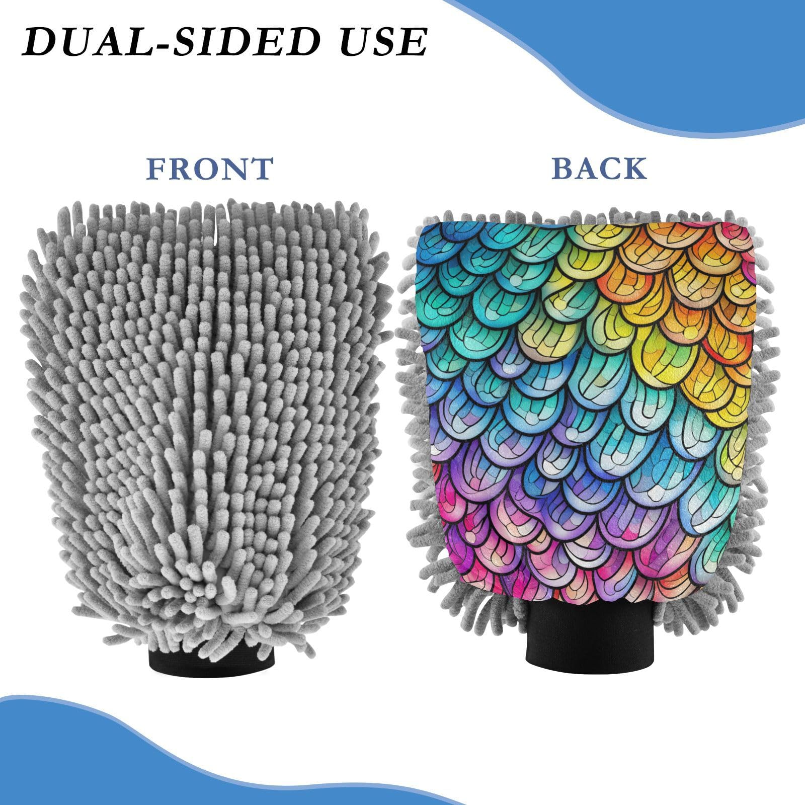 IOACIY Absorbent Microfiber Car Wash Drying Mitts, 2 Pack, Scratch-Free & Lint-Free, Rich Foam, Highly Absorbent, Double Sided, Wash Mitt Perfect for Car Washing, M, Colorful Dragon Scales (8)