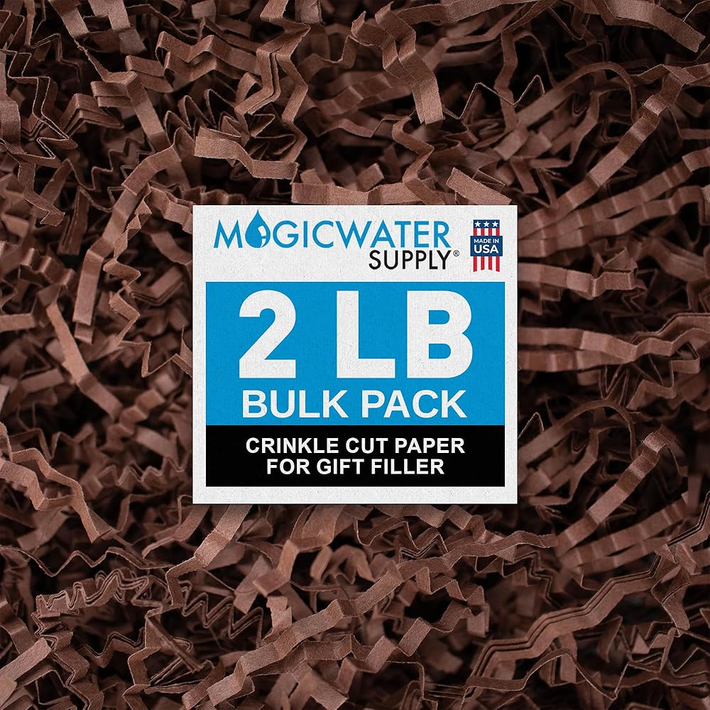 MagicWater Crinkle Cut Paper for Gift Baskets - 2LB - Coffee Brown - Perfect for Shredded Paper Filler, Basket Filler, Gift Boxes, Bridesmaid Gifts, Christmas Stuffers & More - Ideal for All Occasions
