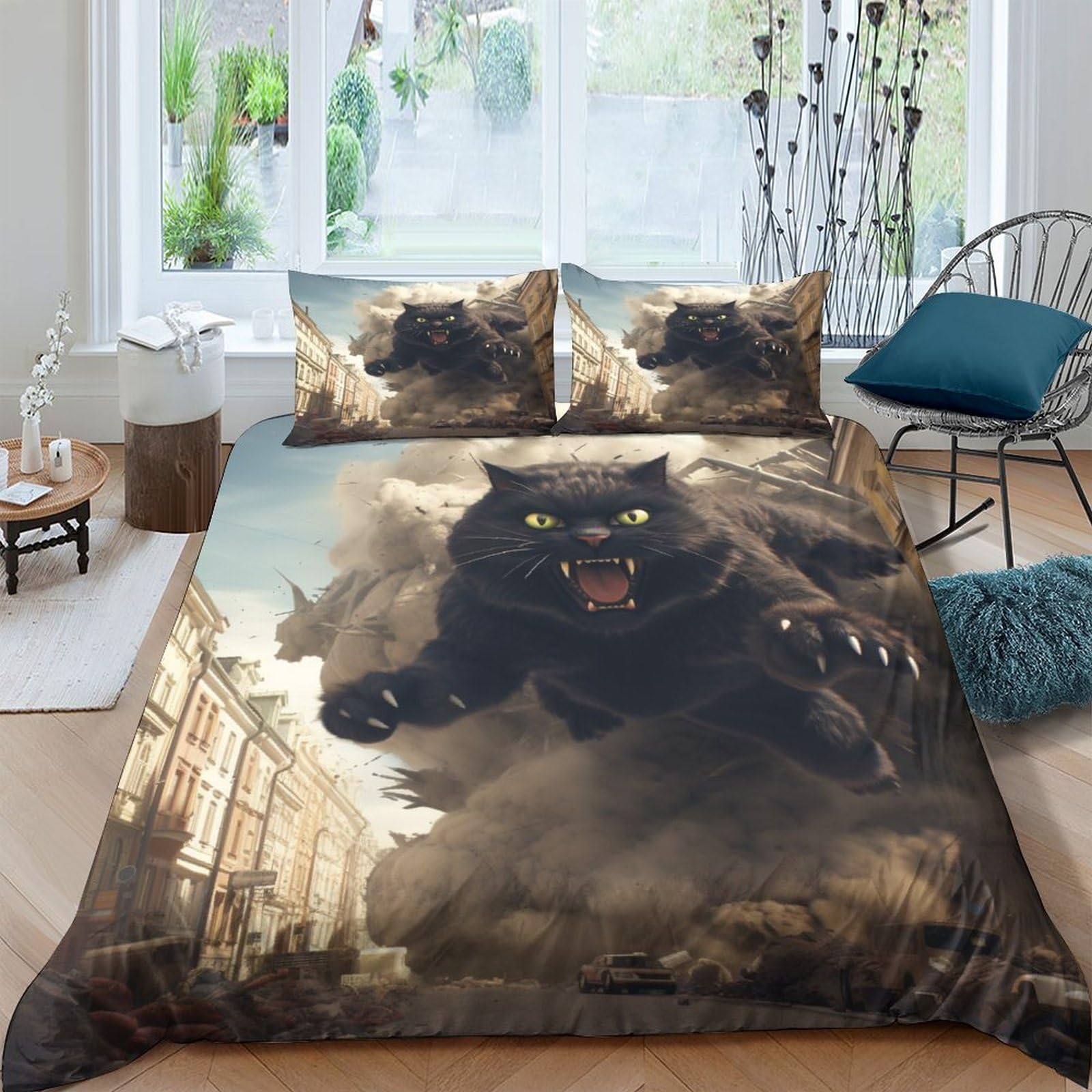 Handsome Cat 3D Comforter Cover Set for Duvet Cover Bedding Set Wildlife Bedspread Cover with Pillow Shams Microfiber Bed Cover Zipper 3 Piece Set Quilt Cover Double（200x200cm）
