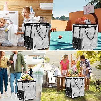 (Medium, Starlight Silver) Reusable Grocery Bag on Wheels, Foldable Rolling Tote Carries Up to 66lb Shopping Trolley, Rolling Bag with Handles, Zipper Clouser Rolling Tote Bag with Wheels for Laundry