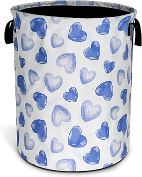 Blue Heart Laundry Basket Funny Cartoon Foldable Oxford Cloth Tote Bag Laundry Hamper Clothes Storage Bucket Organizer For Bathroom/Laundry Storage/Bedroom Storage Basket 18.9x16.5 Inch