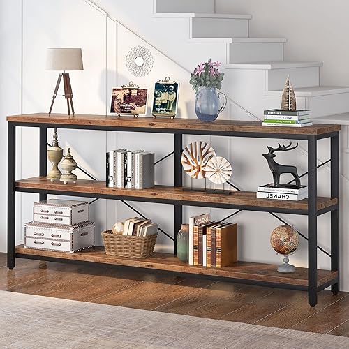 Miniatura 3 de Tribesigns 71" Sofa Tables Extra Long Couch Table, Narrow Long Console Table, Entryway Table,Sofa Table with 3 Tiers Storage Shelves (Rustic Brown)