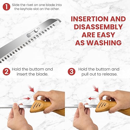 Miniatura 3 de Cuchillo eléctrico – Juego de cuchillos para tallar, cuchillas de borde dentado fáciles de cortar para carne, pan, pavo, costillas, filete, Madera