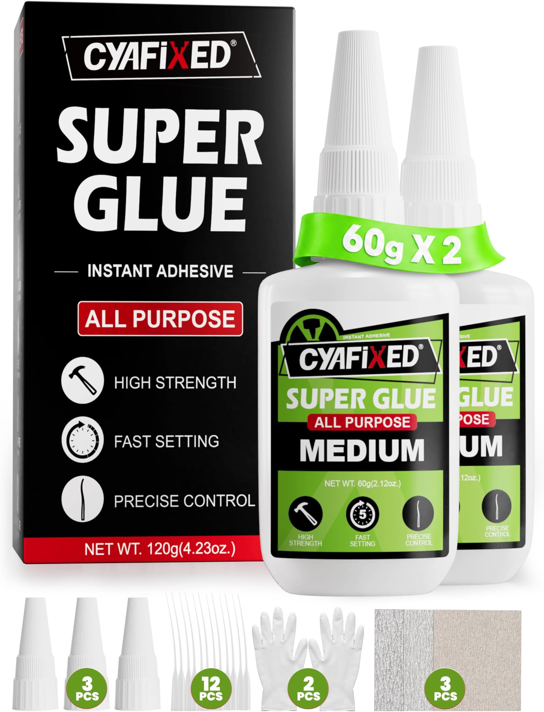 Medium Super Glue Pro Kit 120 Gram (4.2 oz) CA Glue for 3D Printing Crafts PLA Models Woodworking Aquarium, All-Purpose Cyanoacrylate Adhesive Repair Plastic Crafts Ceramic Glass Pottery Fast & Strong