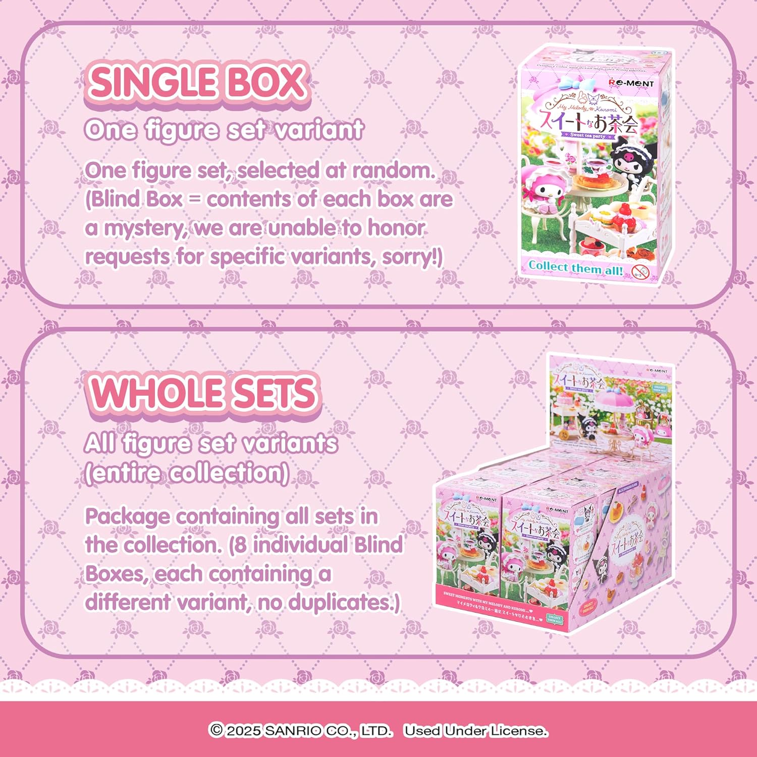 Hamee Re-Ment Hello Kitty and Friends Cute Blind Box Diorama Miniature Figure Set for Birthday Gift, Party Favor, Collectible Figurine (My Melody and Kuromi Sweet Tea Party) – 1 Pc. Mystery Set