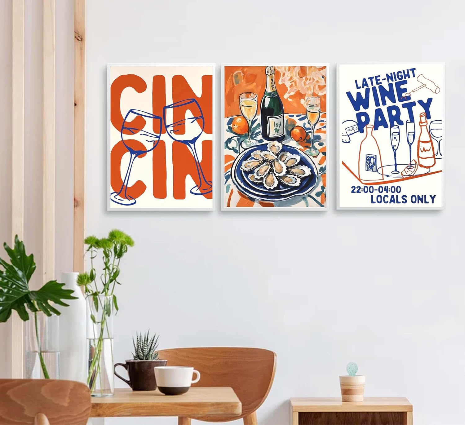 3 Pcs Retro Maximalist Kitchen Canvas Wall Art Vintage Wine Food Funny Trendy Cin Cin Cheers Bar Cart Painting Picture Wall Decor Poster Print Artwork for Living Room Dining room Unframed - Image 6