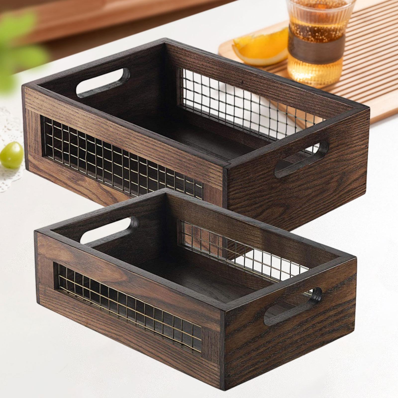 2 Cestas Organizadoras de Almacenamiento con Asas, Decoración Rústica, para Alimentos Y Pan.