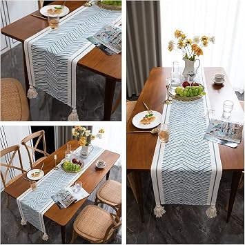 Cotton Table Runner, Multi-size Table Cover Tablecloth for Home Kitchen Dining Room Party Wedding Holiday Hotel Christmas Decoration (Color : Blue, Size : 34X270cm)