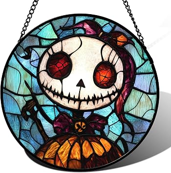 DASTOLL Stained Glass Window Hanging Halloween Scary Big Mouth Doll Monster 7.8" - Suncatcher Door Garden Sun Catcher Gothic Home Decor Birthday Christmas Horror Gift for Mom Men Woman Friend
