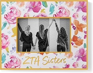 Sorority Shop Zeta Tau Alpha Sister 写真フレーム かわいい花柄デザイン 4インチ x 6インチの写真用 ZTA ソロリティギフト Big Little Sorority Gift Zeta Tau Alpha 女性用 ギフト