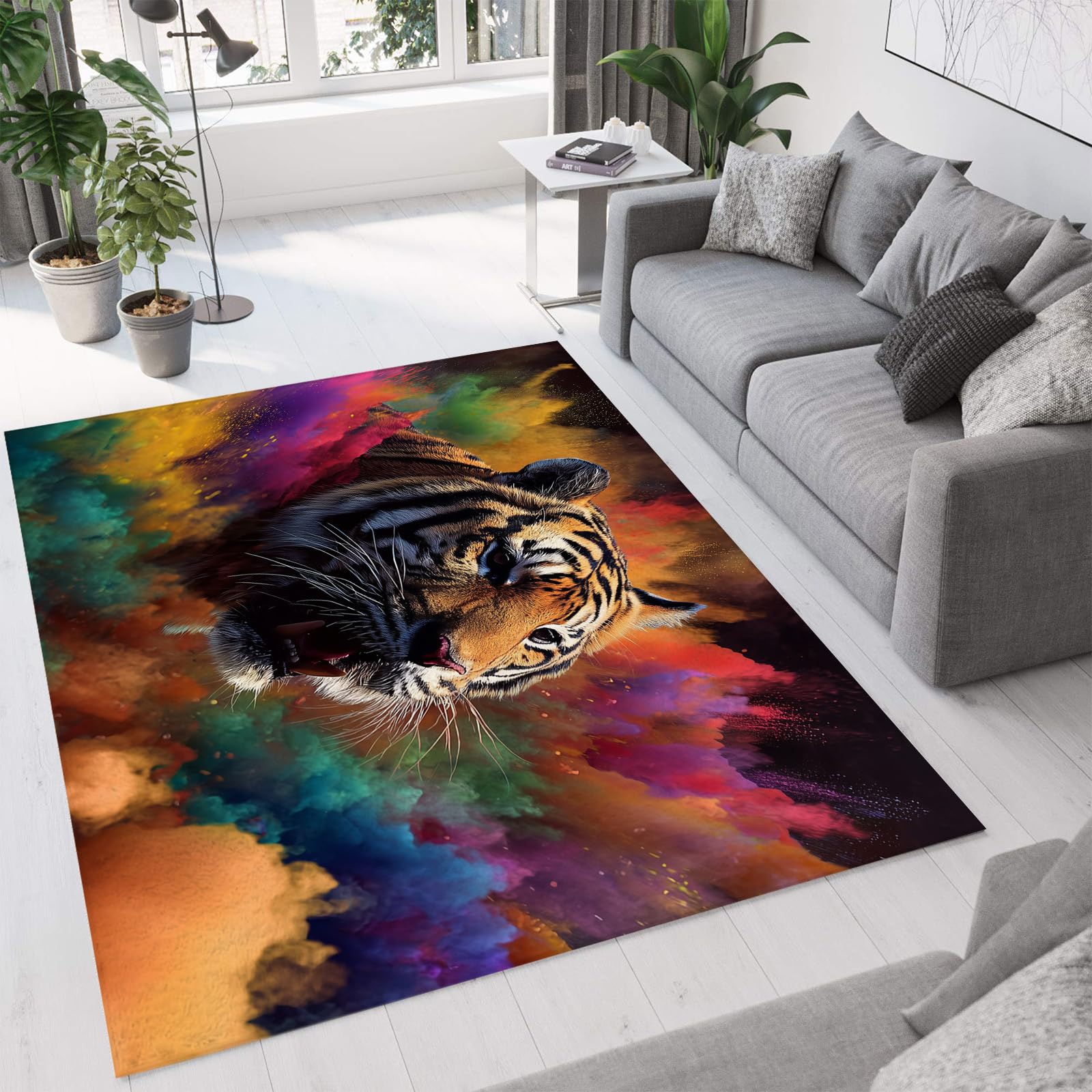 Tapis de cuisine lavable motif éclaboussures d'encre tigre multicolore antidérapant