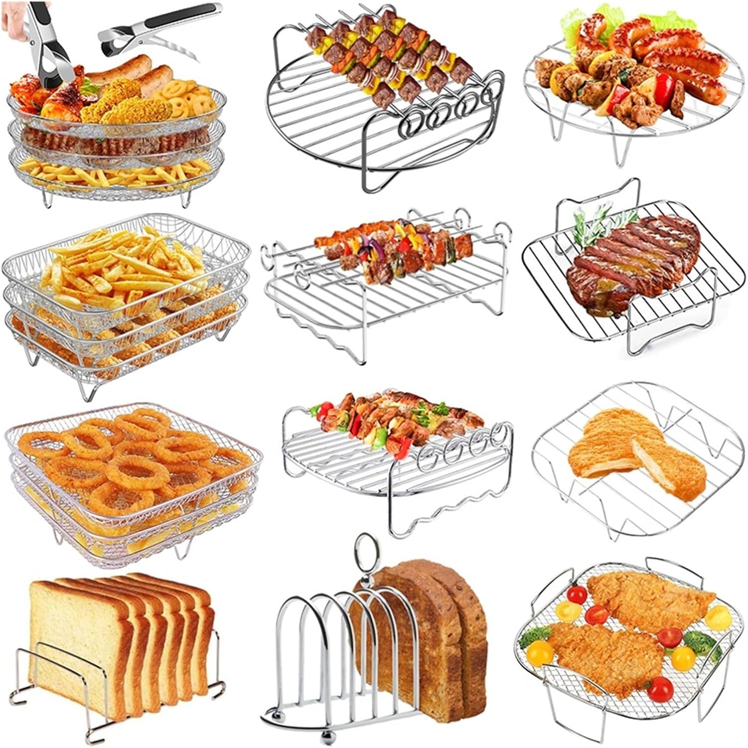 Compatible For Air Fryer Baking Rack Square/Round/Rectangle Oven Grill Racks Airfryer Accessories(Ssquare B)