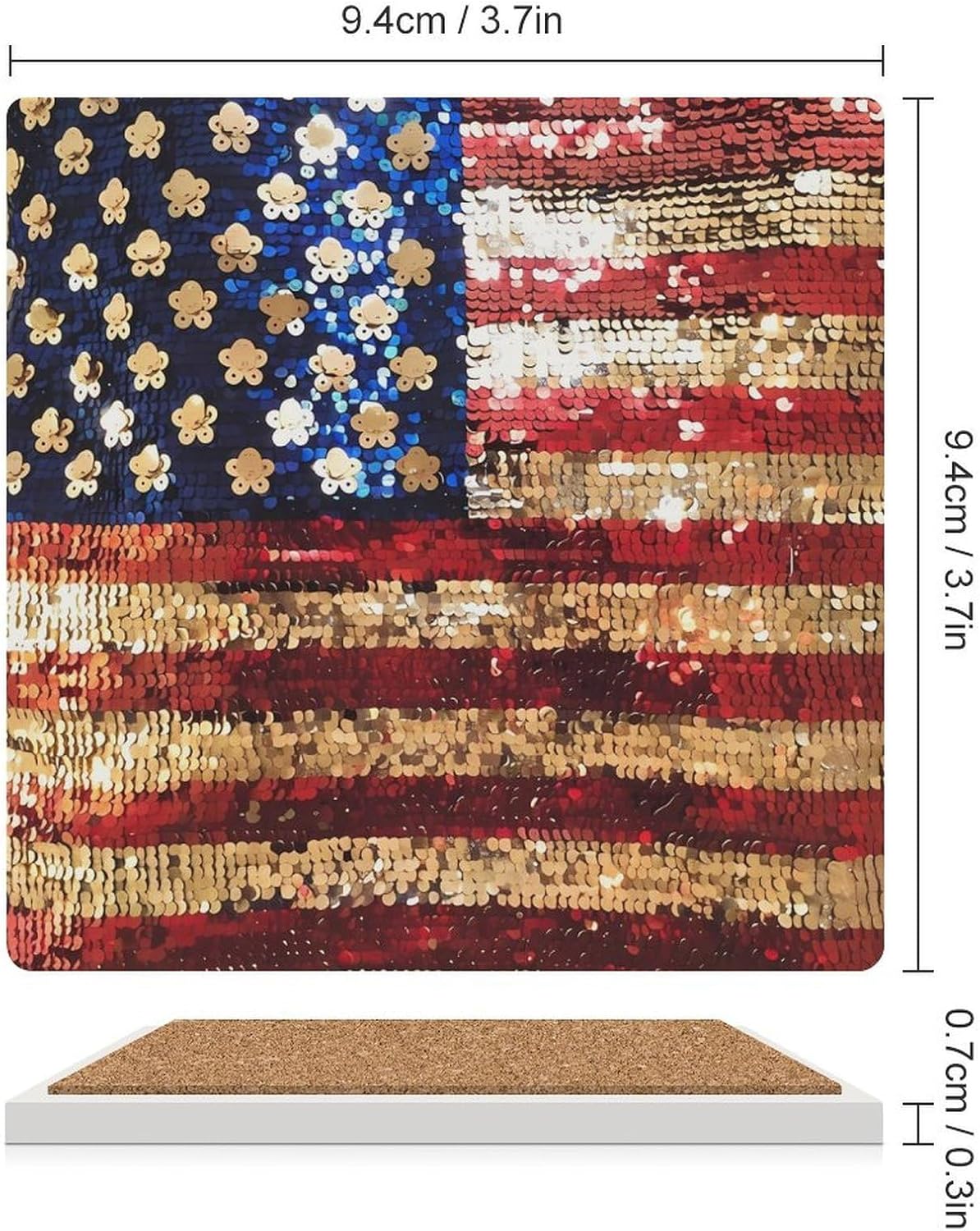 Sequin Pattern U.S. Flag Funny Ceramic Coasters for Drink Absorbent Cup Holders Tabletop Protection