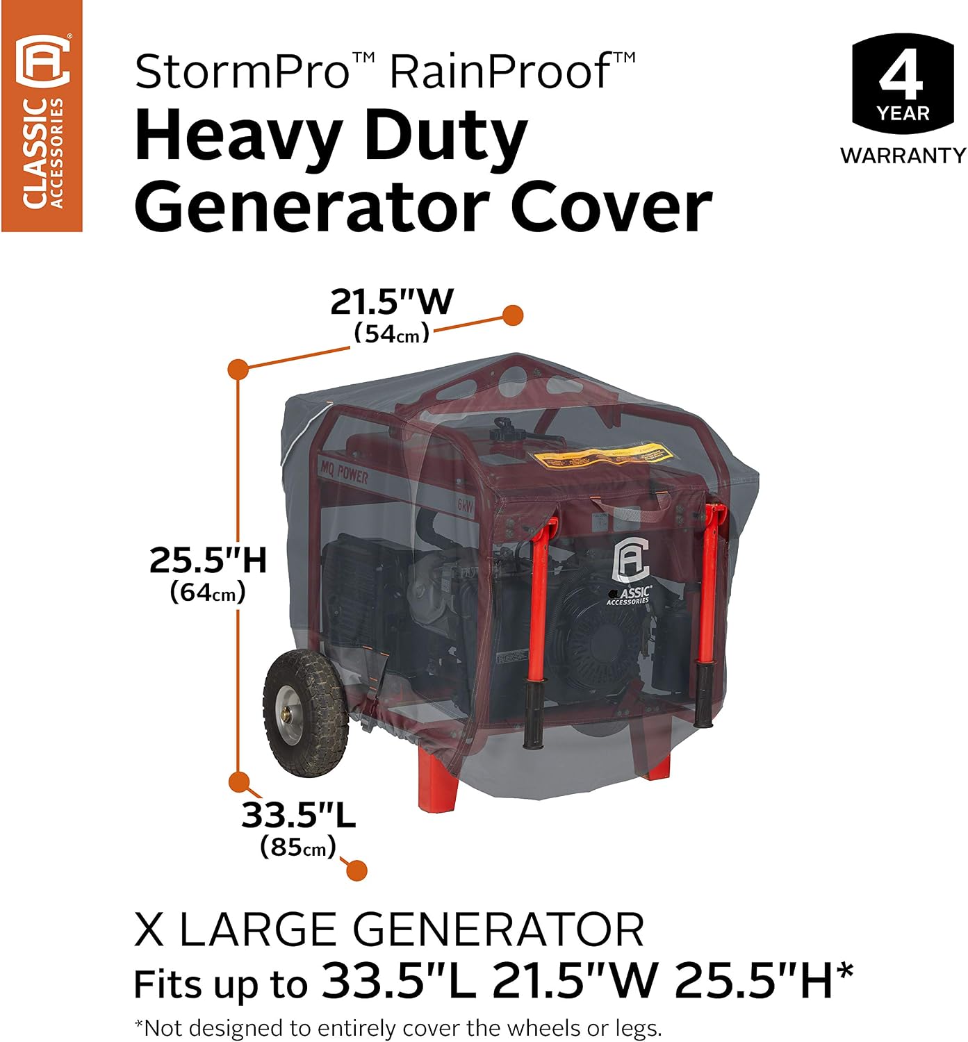 Classic Accessories StormPro Waterproof 33.5 Inch 7,000 Watt Heavy-Duty Generator Cover