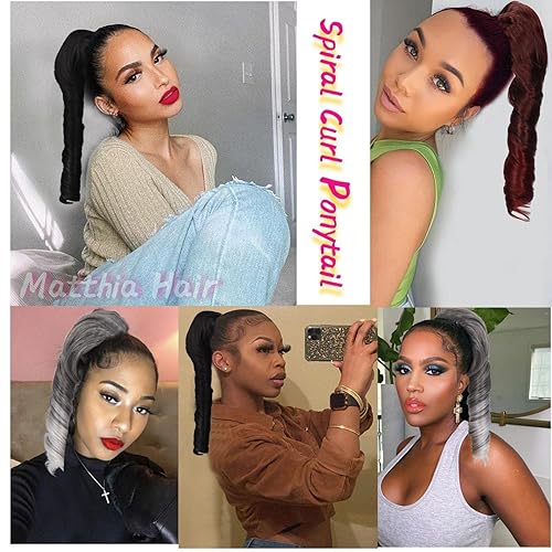 Miniatura 7 de Matthia Extensiones de cabello de sal y pimienta con cordón rizado para mujeres negras extensiones de cabello gris con rizos en espiral de 14