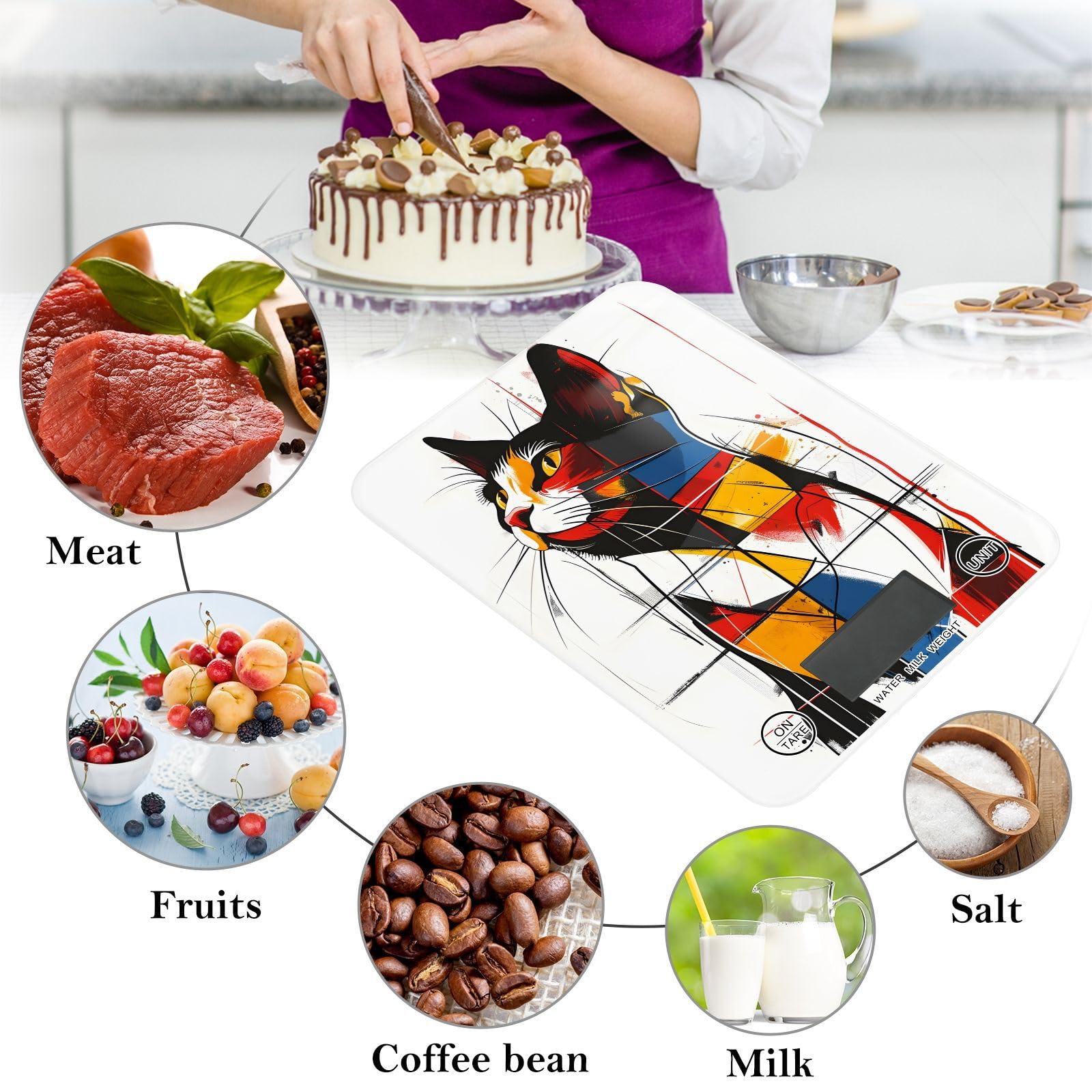 MNSRUU Food Kitchen Scale, A Cat Painted by Van Gogh Digital Food Scale, Kitchen Scales Digital Weight Scale for Food Ounces and Grams