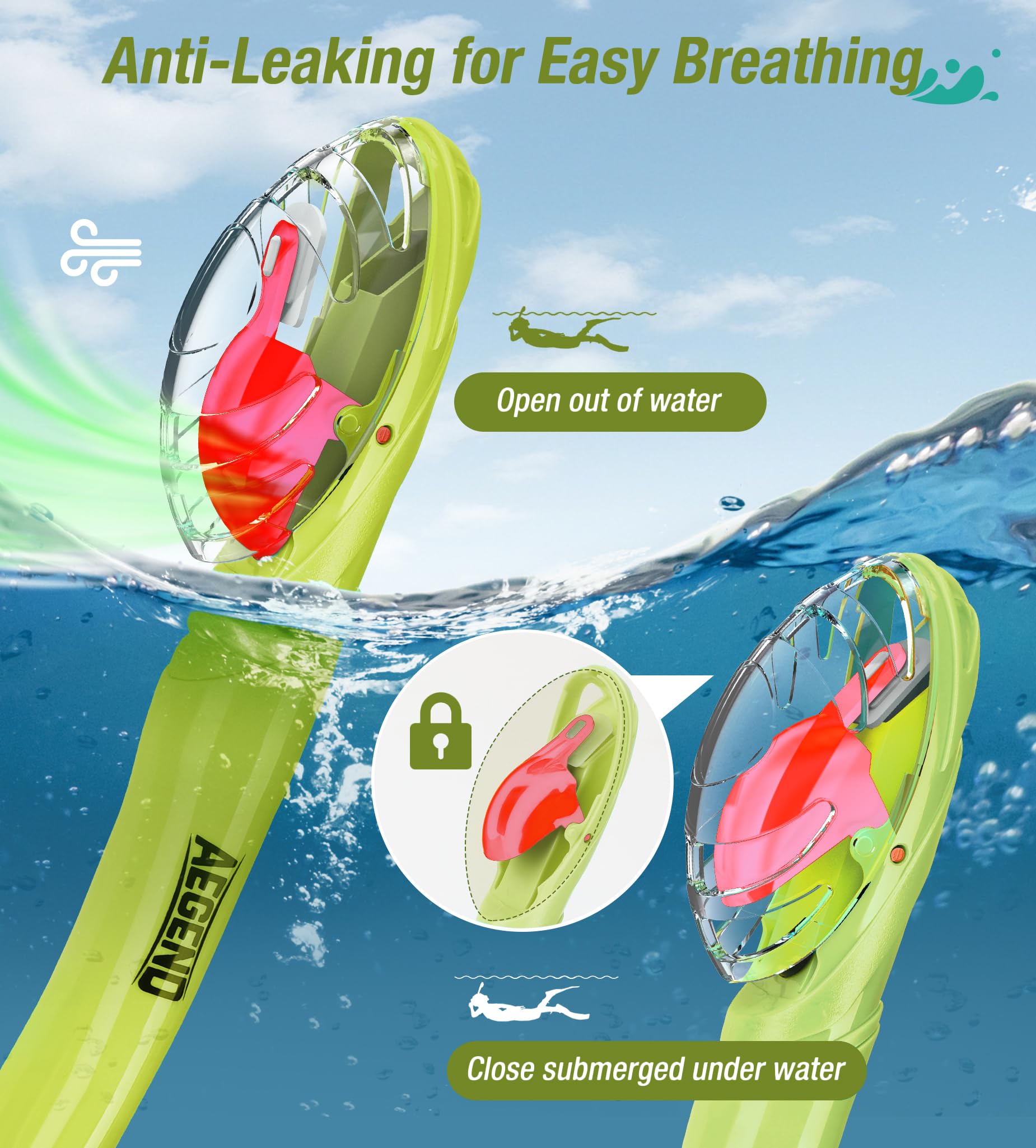 Aegend Boccaglio per immersioni per adulti e giovani, attrezzatura da snorkeling con valvola Top Dry, perfetto per snorkeling, apnea, nuoto e immersioni subacquee