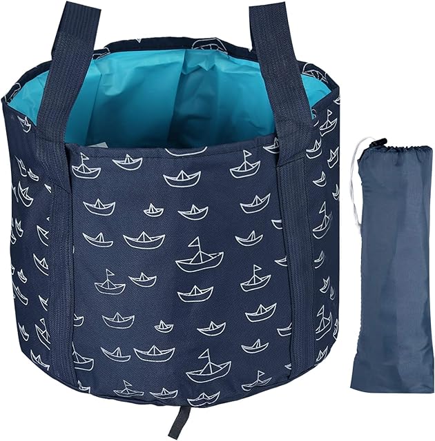 COLFULINE Folding Water Bucket, 25L Portable Collapsible Wash Basin Camping Storage Container for Traveling Hiking Fishing Boating Gardening Car Washing Foot Spa(Blue)
