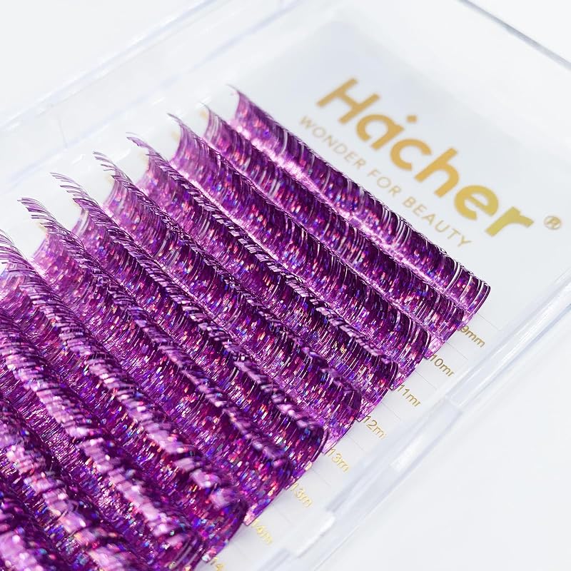 Extensões de cílios holográficas HAICHER CC Curl, 9–18 mm, bandeja com comprimentos mistos, roxo, volume