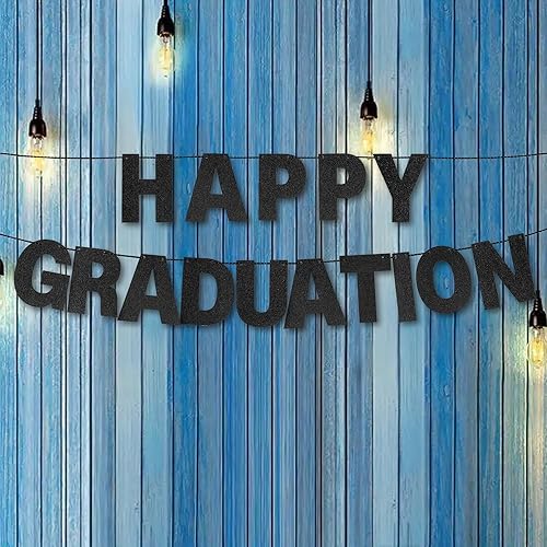 Miniatura 6 de Kit de pancarta de bricolaje con letras con purpurina, letras negras personalizables, pancartas de cumpleaños, pancarta de graduación, pancarta